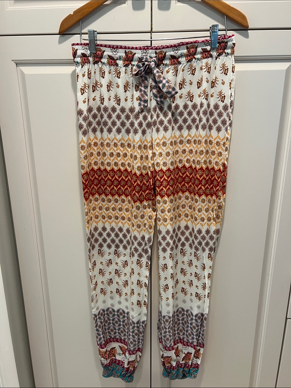 P.J. Salvage Cream Lounge Pants with Red, Gold & Gray Pattern